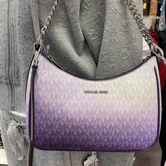 Michael Kors Jet Set Lg Pochette Ombré Logo Crossbody XBody Bag Dark Purple NWT - Picture 11 of 16